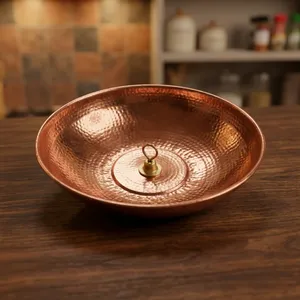 Lavabo en cuivre finition cuivre mat, décoratif, fait main, en métal, rond, pour la maison, la cuisine, la salle de bain - Product Image 1