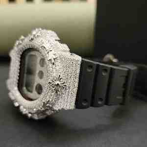 Trendy Exclusive Fashion Diamond <b>Watch</b> with Stainless Steel <b>Case</b> Half Iced Black Rubber Band <b>Watch</b> - Product Image 3