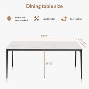 Tavolo da Pranzo da 63 Pollici con Piano in Pietra Sinterizzata/Marmo/Porcellana e Gambe in Lega di Alluminio per Cucina/Soggiorno, 6 Posti - Product Image 6