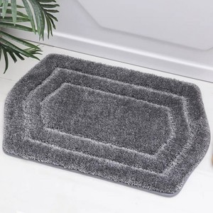 Tapis de bain rectangulaire moderne en chenille grise, antidérapant avec dos en caoutchouc, épais et moelleux, pour usage domestique - Product Image 2