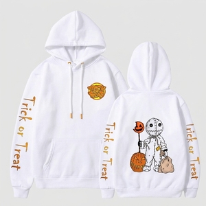 <b>Mens</b> <b>White</b> Oversized Hoodie Halloween Pumpkin Cartoon Print Trick or Treat Pullover <b>Sweatshirt</b> - Product Image 2