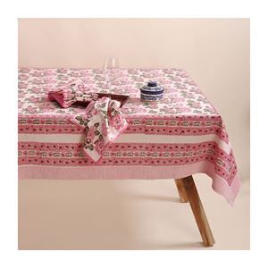 Hand Block Printed Pink Floral <b>Table</b> Cover for Banquets Hotel Beautiful Style Cotton <b>Table</b> <b>Cloth</b> for Home and Hotel - Product Image 1