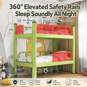 Cama litera metálica resistente para niños con barandillas de seguridad, escalera incorporada, diseño que ahorra espacio, estructura de cama de dos niveles para dormitorio y hogar - Product Image 2