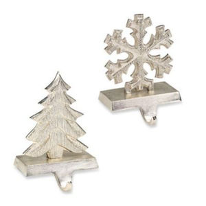Elegant Silver Polished Metal Christmas Tree Stocking Holder For Festive Decorations & Fireplace Display At Reasonably Priced - Product Image 2