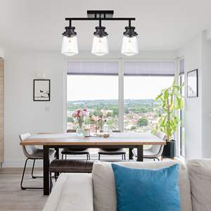 Applique murale classique à 3 lumières noire avec abat-jour en verre transparent, tête de lumière rotative, luminaire de plafond en métal pour éclairage de salle de bain - Product Image 4