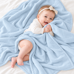 Baby Blanket Solid Light Blue Polar Fleece <b>Quilted</b> Anti-Pilling All-Season Swaddling Wrap Simple Style - Product Image 1