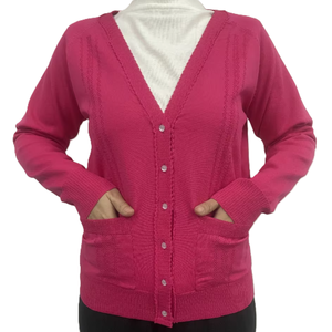 Cardigan en tricot pour femme, col en V, broderie, poches, fermeture à boutons, manches longues, vêtements décontractés d'hiver, laine/acrylique, couleur unie - Product Image 1