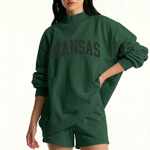 Easy To Wear <b>Mock</b> <b>Neck</b> <b>Top</b> And Shorts Set For Women Cozy Warm Relaxed Fit Stylish Daily Outfit Collection - Product Image 1