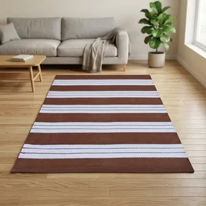 HILTEX Stripe Pattern Cushioned <b>Flat</b> Weave Modern Thin Latex Backed <b>Rug</b> Rectangle Handmade Washable Cotton for Home - Product Image 1