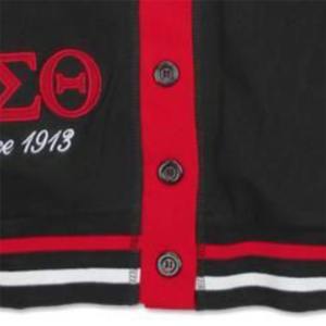 Cárdigan Universitario Delta Sigma Theta 1913, Personalizado para Hermandades y Fraternidades Escolares, Casual, 100% Algodón, Grueso, Negro por Delante - Product Image 3