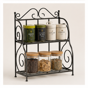 Foldable Spice Rack Organizer for <b>Kitchen</b> Countertop Space-Saving Metal Scrollwork Seasoning Shelf Iron Masala Stand for <b>Pantry</b> - Product Image 6