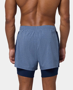 Pantalones Cortos Deportivos de Alto Rendimiento para Hombre, Color Azul Claro, 2 en 1, Cintura Elástica, Impermeables, de Secado Rápido, para Verano, Corte Regular, con Aberturas Laterales - Product Image 2