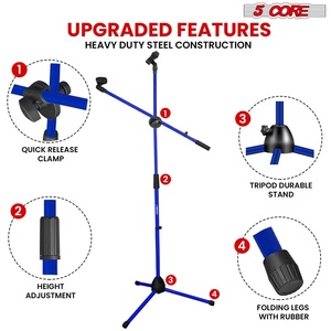Soporte de Micrófono de 5 Núcleos, 2 Piezas, Trípode Ajustable en Altura con Brazo Telescópico Extensible - Product Image 6