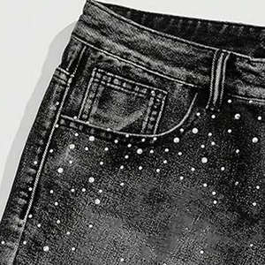 DISCOVER-IMPEX 2026 Short en jean noir déchiré avec strass pour homme, style streetwear scintillant, idéal pour l'été - Product Image 6