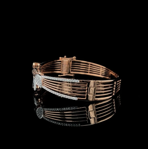 Rose Gold Plated Diamond Flower <b>Cuff</b> <b>Bracelet</b> Women's Vintage Glam Wedding Jewelry Pave Setting Oval Cut Inlay - Product Image 3