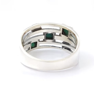 Bague artisanale en argent 925 et turquoise, large bande multi-lignes, magnifique pierre précieuse carrée, style western bohème - Product Image 4