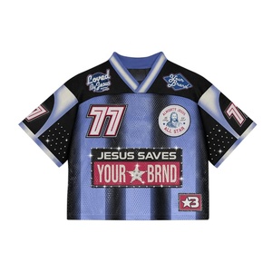 Maillot de football personnalisé à col en V surdimensionné pour votre marque, manches courtes, en maille polyester respirante, séchage rapide, impression numérique, style streetwear - Product Image 2