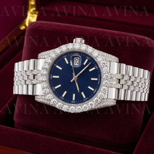 Blue Dial <b>Mechanical</b> Diamond Moissanite Luxury Hip-Hop Stainless Steel Bracelet Watch Water Resistant Date Display Bar <b>Scale</b> for - Product Image 2