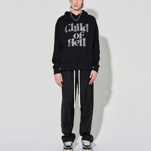 Sudadera con Capucha Negra para Hombre, Diseño Gráfico, Estilo Oversize, con Letras de Pedrería, Ropa Casual Urbana - Product Image 5