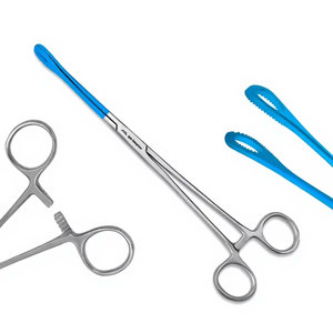 Pinzas de Esponja Recubiertas de Azul de 9.5 Pulgadas, Rectas, Electroquirúrgicas, para Ginecología, Instrumento Quirúrgico de Acero Inoxidable Alemán Antiadherente - Product Image 1