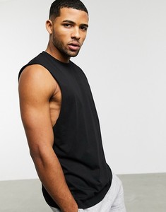 Débardeur en coton tricoté noir sans manches à col rond pour homme, couleur unie, style décontracté - Product Image 1