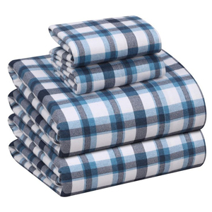 Parure de lit en coton à carreaux 4 pièces 300 fils/cm² tissée respirante toutes saisons pour la maison style minimaliste lavable en machine - Product Image 3