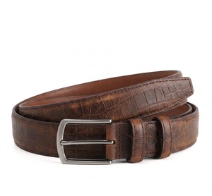Cinturón de Cuero Vacuno Marrón de Primera Calidad para Hombre, Estilo Vintage, Elegante, con Costuras en Contraste, Hebilla de Cobre Trenzada, Estilo Casual de Negocios - Product Image 6