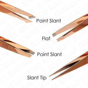 Juego de 4 Pinzas para Cejas de Acero Inoxidable Color Oro Rosa con Punta Inclinada, con Estuche de Cuero PU, Logotipo Personalizado, Herramienta de Belleza OEM - Product Image 3