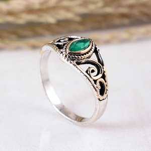 Handmade SHYAM JEWELRS Unisex Natural Green <b>Emerald</b> 925 Sterling <b>Silver</b> Marquise Gemstone Statement <b>Ring</b> Vintage Ethnic Artisan - Product Image 4