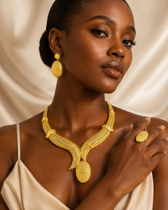 Elegant 24K Gold Plated Oval Pendant Charm Necklace African Jewelry Set for Women Fashion - Product Image 3