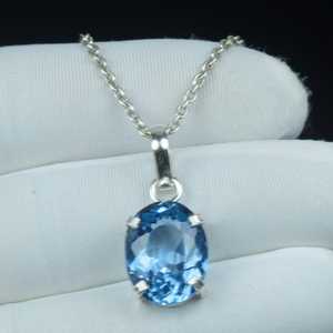 จี้พลอยอะความารีนสีฟ้าธรรมชาติทรงรี เงินแท้ 925 สร้อยคอพลอยสวยงาม - Product Image 4