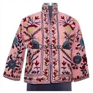 Blouson Bomber Vintage à Motif Floral Printemps Multi-Saisons, Broderie Suzani TNT, Design Dessiné à la Main, Écologique, Respirant, Séchage Rapide - Product Image 1
