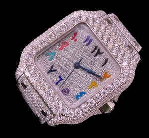 <b>Arabic</b> Dial Iced Out <b>Watch</b> Hip Hop Jewellery Moissanite Bust Down Luxury Square Statement <b>Watch</b> - Product Image 3