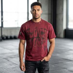 เสื้อยืดคอตตอนหรูหรา หนัก 300GSM พร้อมปักโลโก้แบรนด์ตามสั่ง ดีไซน์ปักแบบดิสเทรส และดีไซน์รูร้อยเชือกโลหะสุดพิเศษสำหรับผู้ชาย - Product Image 2