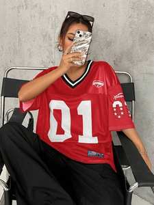 Jersey de Fútbol Americano Personalizado con Logotipo, Color Azul Marino y Rojo, Tela de Malla Transpirable, Estilo Holgado, Uniforme de Entrenamiento y Juego para Hombre - Product Image 5