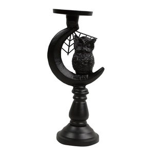 Lumi <b>Black</b> Aluminum Handmade Eco-Friendly <b>Candlestick</b> Holder with Owl and Moon Design for Religious Activities - Product Image 1