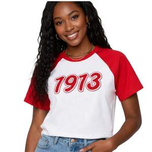 Maglietta Raglan Premium in Ciniglia Delta Sigma Theta 1913 per Donne, Vestibilità Comoda, Alta Qualità, Abbigliamento Casual per Confraternite Greche - Product Image 1