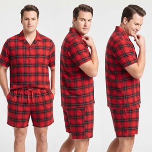 Short Sleeve <b>Pajama</b> Set Men Button Down Flannel Shirt Drawstring Waist Plaid Shorts Set Mens <b>Check</b> Flannel <b>Pajama</b> Set Men - Product Image 4