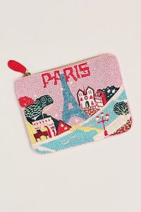 Pochette artisanale en nylon à motif léopard, ornée de perles, avec fermeture éclair, pompon, broderie étoile de mer et coquillage, grande capacité, style plage - Product Image 2