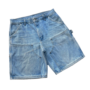 Shorts en jean délavé et vieilli pour homme, style streetwear, coupe droite, effet soleil, broderie personnalisée, fermeture éclair, tricot uni - Product Image 1