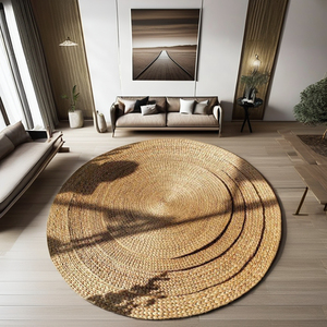 Tapis ronds faits main en jacinthe d'eau, tissés à poils ras et bouclés, écologiques et amortissants, pour la maison, la voiture et le camping - Product Image 1