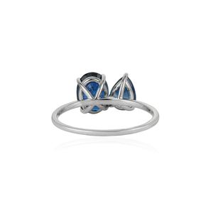 สินค้าขายดี แหวนคู่รักประดับพลอยไพลินสีน้ำเงินสั่งทำพิเศษ ทองคำขาว 14K แบบซ้อนได้ - Product Image 6