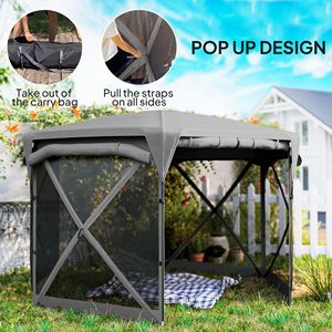 Gazebo Pop-up 11 x 11 piedi Grigio Scuro con Telo di Copertura Rimovibile e Pannelli Antivento Avvolgibili per Campeggio e Giardino - Product Image 4