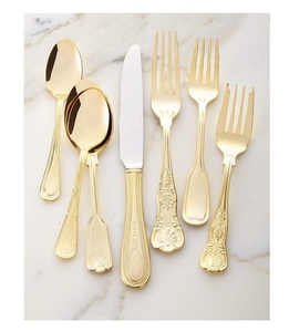 Ensemble de couverts en laiton doré, finition miroir, couteau, fourchette, cuillère, couverts de mariage - Product Image 1