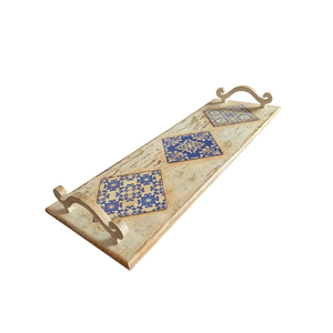Plateau de service en bois avec incrustations en os, fait main, avec poignées, style marocain, plateau décoratif pour table basse, accessoires de décoration pour la maison et la cuisine - Product Image 3