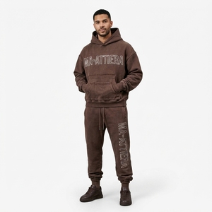 Conjunto de Sudadera con Capucha y Pantalones Deportivos de Algodón Grueso para Hombre, Estilo Urbano Lavado, OEM ODM Venta al Por Mayor - Product Image 1