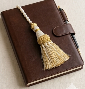 Golden Tassel With White Bead And Blue Border For Home Textile Decorative Use - Product Image 2