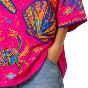 Camiseta Gráfica Oversize Rosa Fucsia para Mujer, Estampado Oceánico Colorido, Algodón Casual, Estilo Urbano, Ajuste Holgado de Verano, Personalizable OEM ODM al por Mayor - Product Image 6