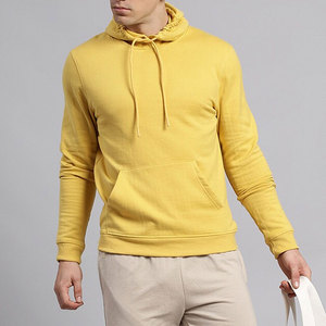 Sweat-shirt à capuche jaune pour homme, coupe classique, tricoté, couleur unie, décontracté, pour l'été, 100% coton biologique, molleton - Product Image 3