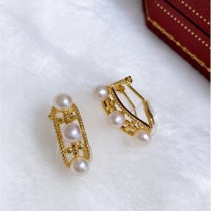 Boucles d'oreilles à clip rétro de haute qualité, simples et exquises, en perles d'eau douce naturelles, vente en gros, bijoux fins pour femmes - Product Image 5